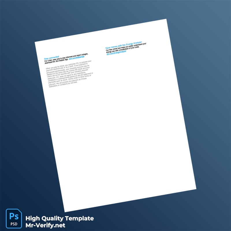USA JEA Editable Electricity Bill Template in Word and PDF formats 3 page USA JEA Editable Electricity Bill Template in Word and PDF formats 3 page