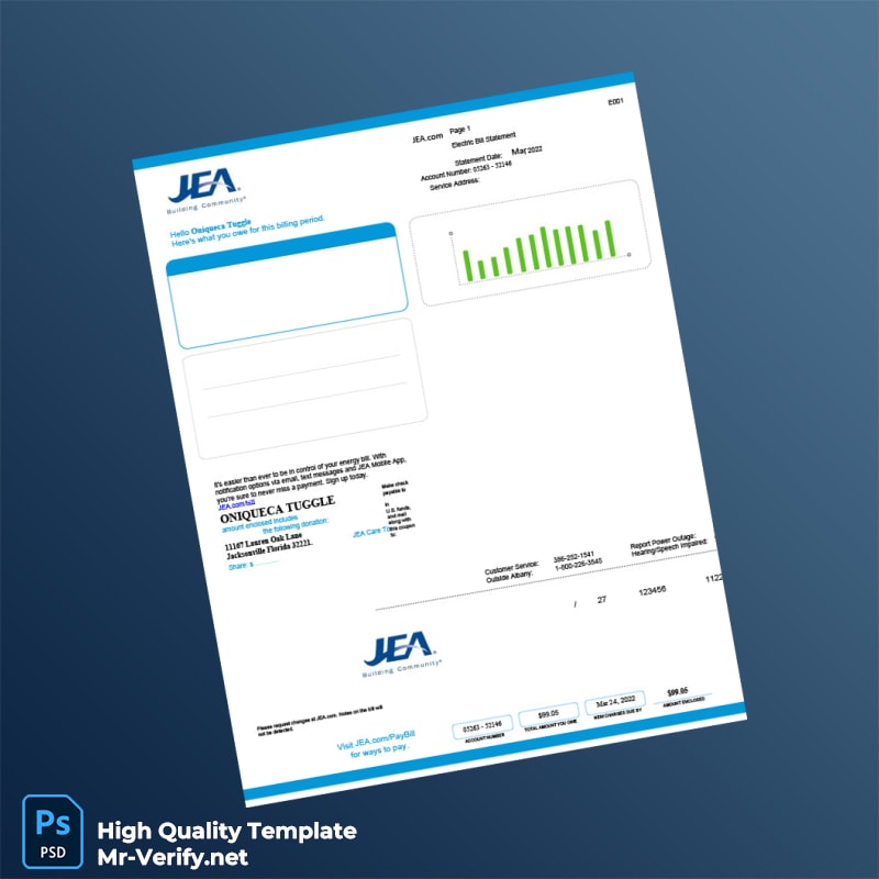 USA JEA Editable Electricity Bill Template in Word and PDF formats 3 page USA JEA Editable Electricity Bill Template in Word and PDF formats 3 page