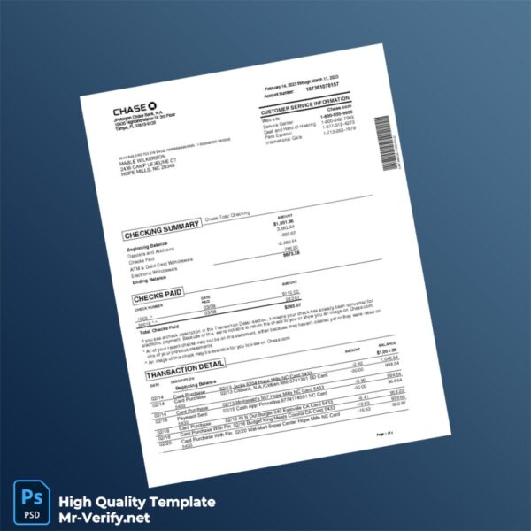 USA JPMorgan Chase Bank Statement Template in Word and PDF formats 4 page