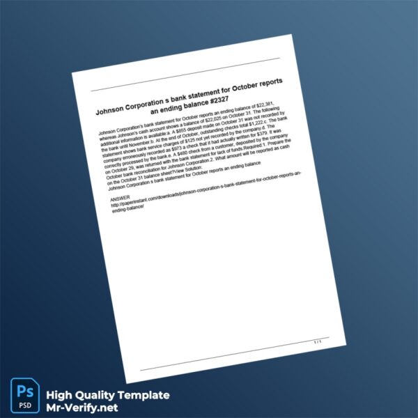 USA Johnson Corporation Bank Statement Template in Word and PDF formats