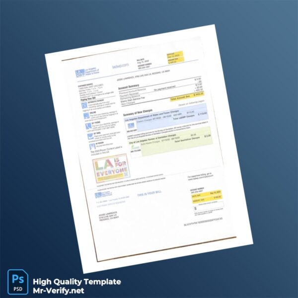 USA Los Angeles Department of Water and Power Editable Utility Bill Template in Word and PDF formats