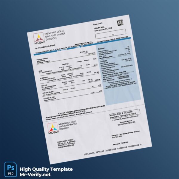 USA Memphis Light Gas and Water Division Editable Utility Bill Template in Word and PDF formats USA Memphis Light Gas and Water Division Editable Utility Bill Template in Word and PDF formats