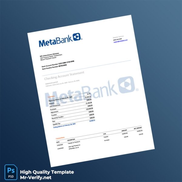 USA Metabank Bank Statement Template in Word and PDF formats 4 page