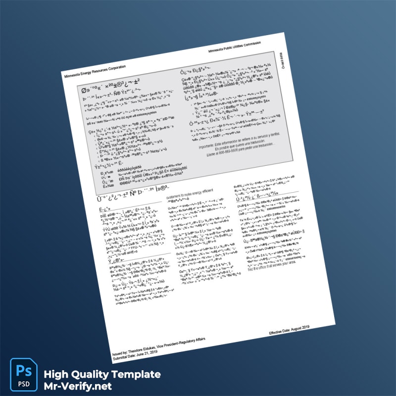 USA Minnesota Energy Resources Corporation Editable Gas Bill Template in Word and PDF formats 2 page USA Minnesota Energy Resources Corporation Editable Gas Bill Template in Word and PDF formats 2 page