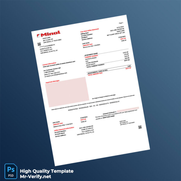 USA Minol Editable Utility Business Bill Template in Word and PDF formats
