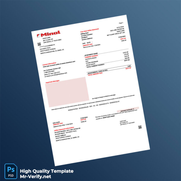 USA Minol USA Editable Utility Bill Template in Word and PDF formats