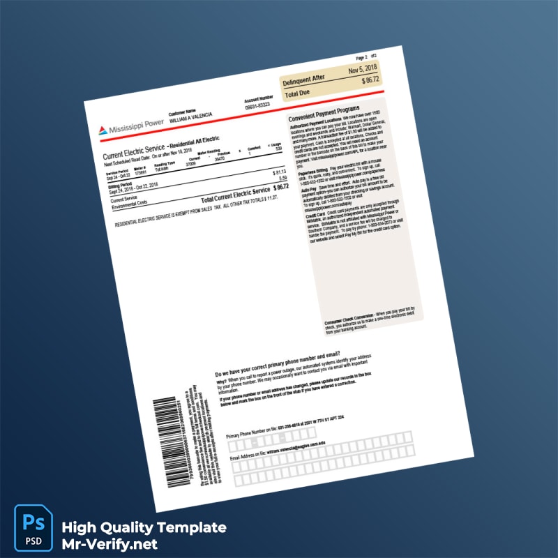 USA Mississippi Power Editable Bill Template in Word and PDF formats 2 page USA Mississippi Power Editable Bill Template in Word and PDF formats 2 page