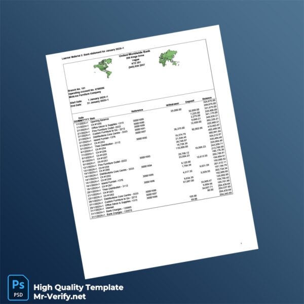 USA Mo Joe Furniture Company Bank Statement Template in Word and PDF formats