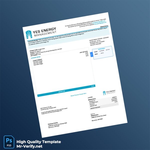 USA Monte Vista Editable Utility Billing Statement Template in Word and PDF formats 2 page