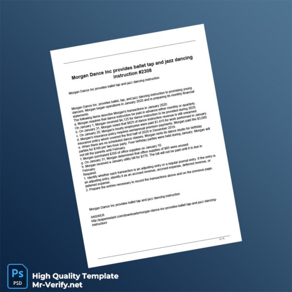 USA Morgan Dance Inc Editable Financial Transactions Template in Word and PDF formats