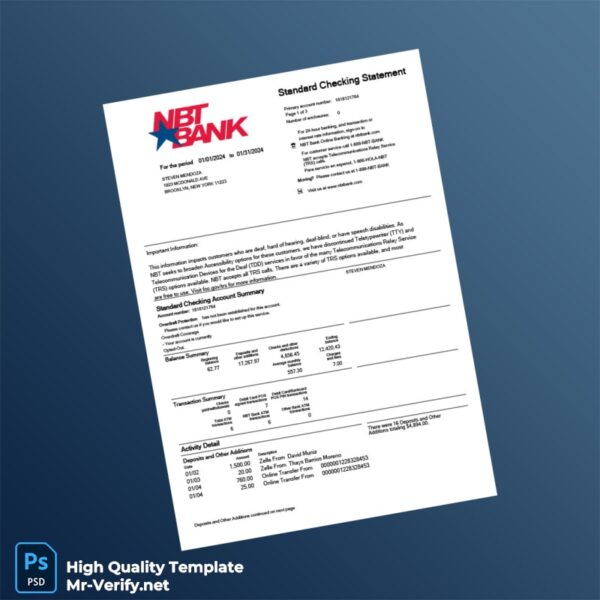 USA NBT Bank Statement Template in Word and PDF formats 3 page