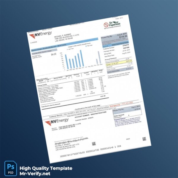 USA NV Energy Editable Utility Bill Template in Word and PDF formats 4 page