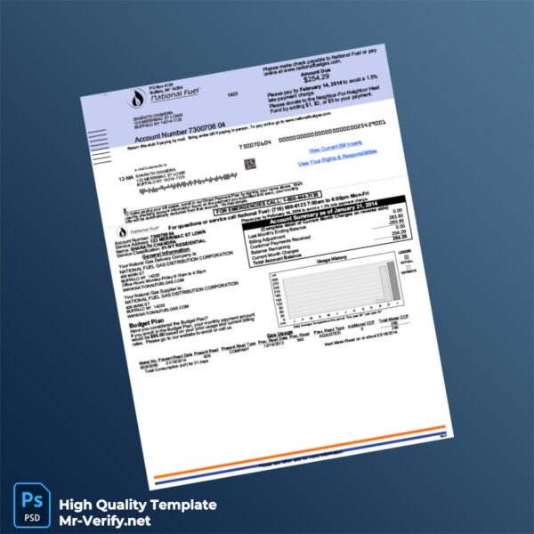 USA National Fuel Gas Distribution Corporation Editable Gas Bill Template in Word and PDF formats 2 page