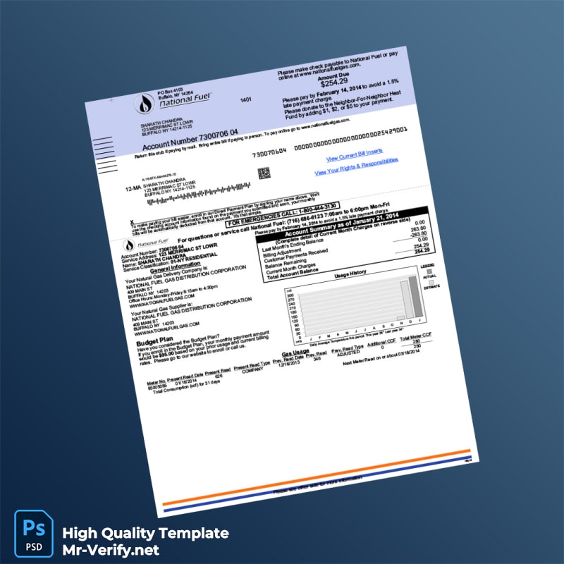 USA National Fuel Gas Distribution Corporation Editable Gas Bill Template in Word and PDF formats 2 page USA National Fuel Gas Distribution Corporation Editable Gas Bill Template in Word and PDF formats 2 page