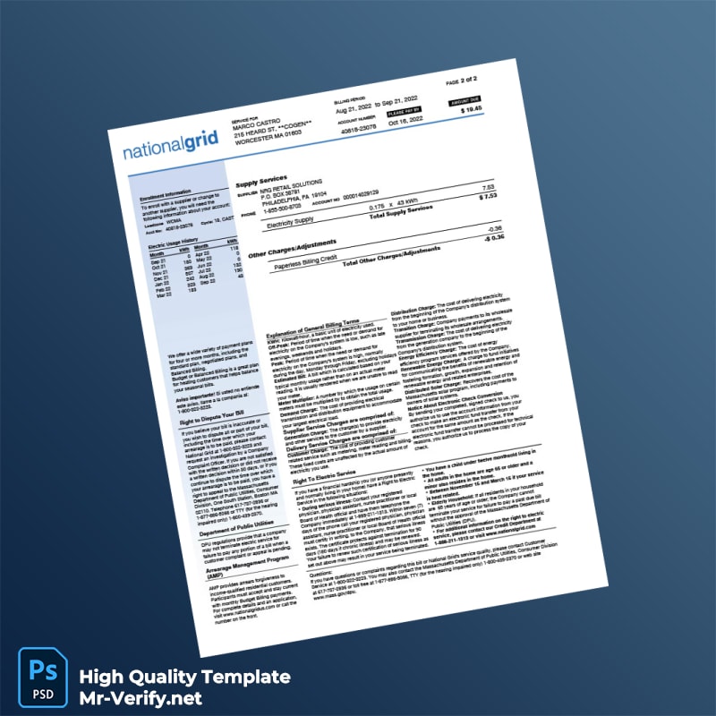 USA National Grid Editable Utility Bill Template in Word and PDF formats 2 page USA National Grid Editable Utility Bill Template in Word and PDF formats 2 page