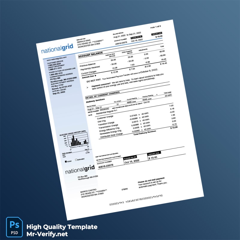 USA National Grid Editable Utility Bill Template in Word and PDF formats 2 page USA National Grid Editable Utility Bill Template in Word and PDF formats 2 page