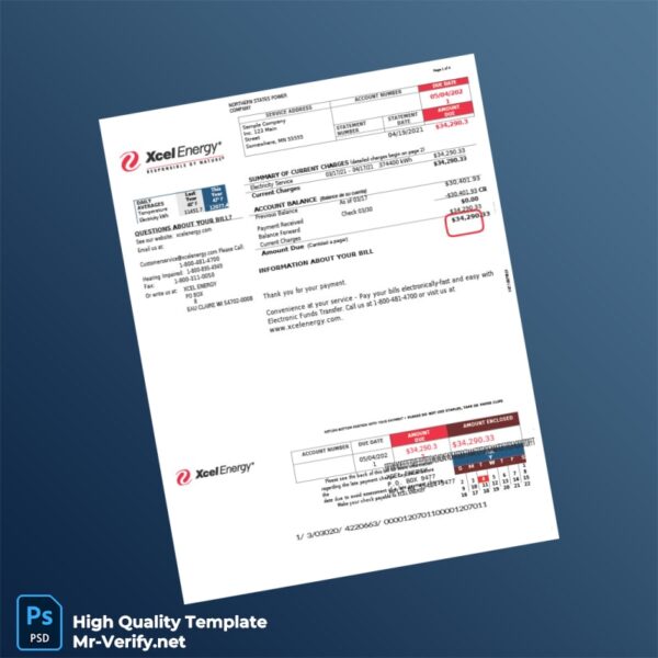 USA Northern States Power Company Editable Utility Bill Template in Word and PDF formats 4 page