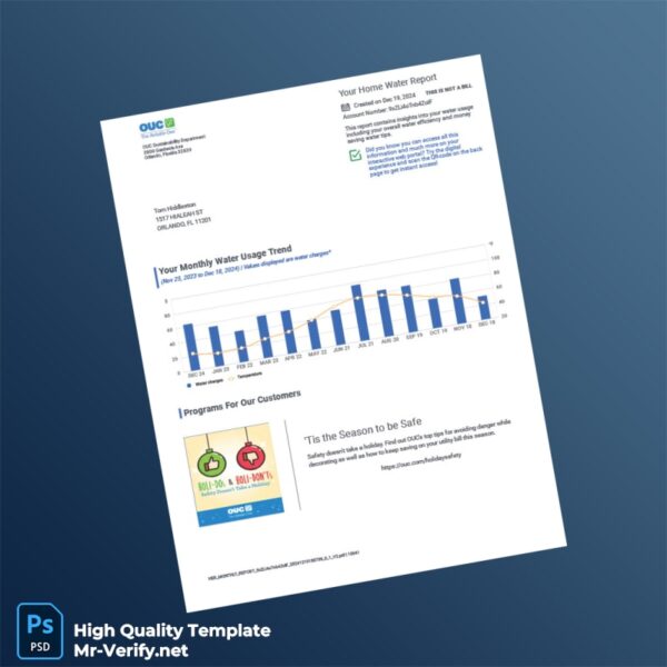 USA OUC Editable Water Bill Template in Word and PDF formats 2 page