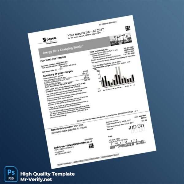 USA PEPCO Editable Electricity Bill Template in Word and PDF formats 3 page