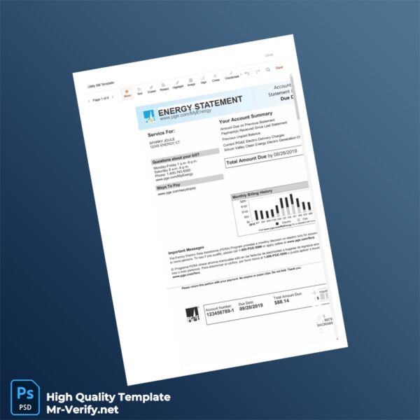 USA PG E Editable Energy Bill Template in Word and PDF formats