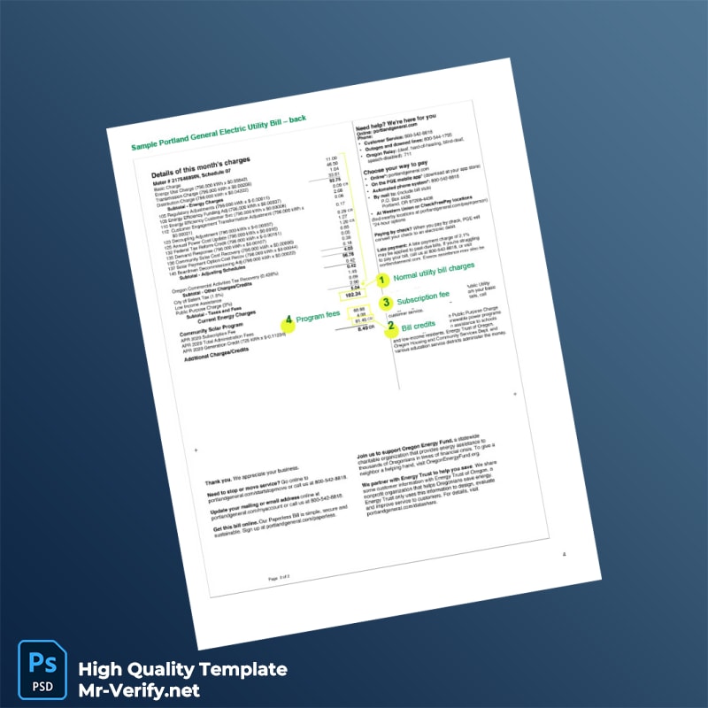 USA PGE Editable Utility Bill Template in Word and PDF formats 2 page USA PGE Editable Utility Bill Template in Word and PDF formats 2 page