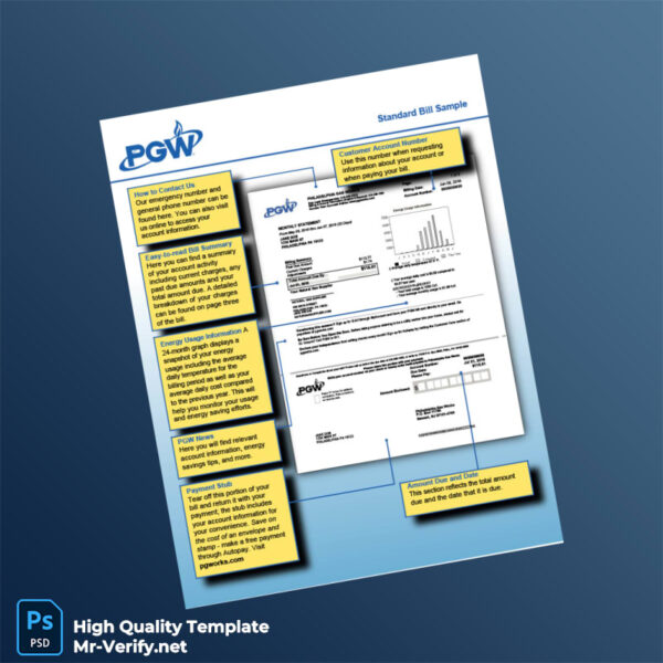 USA PGW Editable Gas Bill Template in Word and PDF formats 3 page