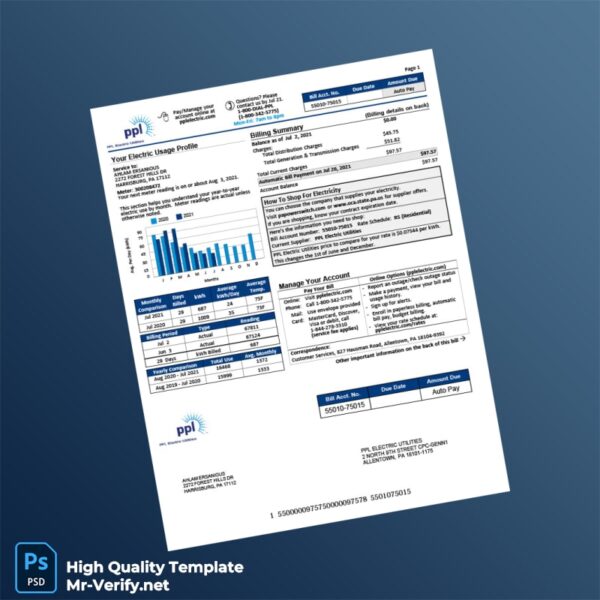 USA PPL Electric Utilities Editable Electricity Bill Template in Word and PDF formats 4 page