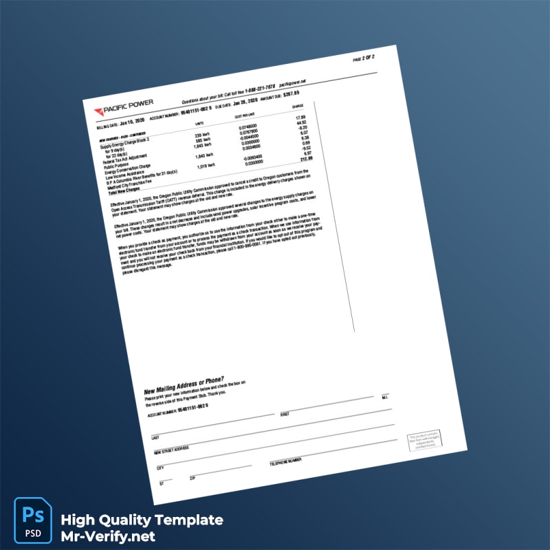 USA Pacific Power Editable Electricity Bill Template in Word and PDF formats 2 page USA Pacific Power Editable Electricity Bill Template in Word and PDF formats 2 page