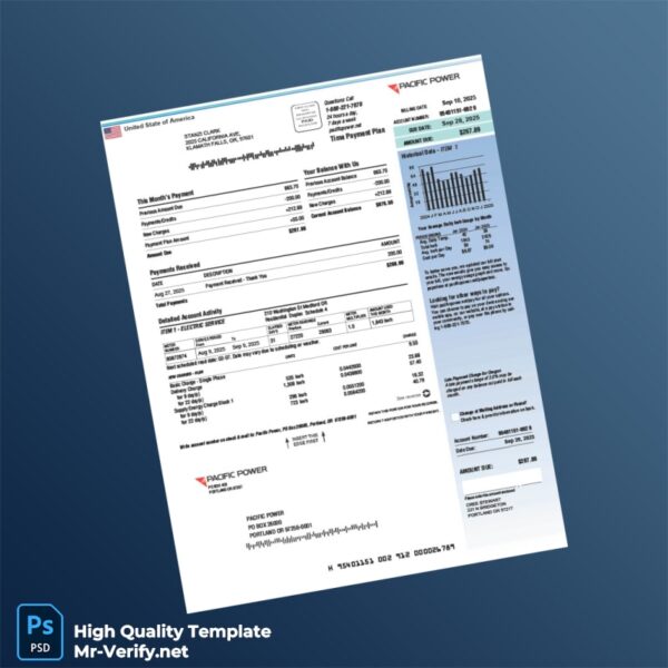 USA Pacific Power Editable Utility Bill Template in Word and PDF formats