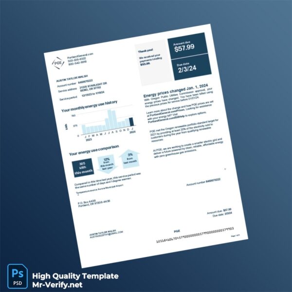 USA Portland General Editable Utility Bill Template in Word and PDF formats 3 page