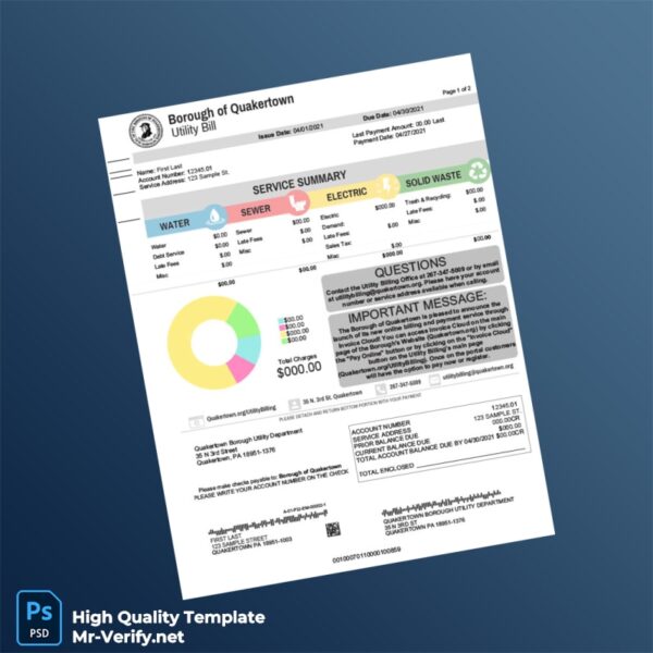 USA Quakertown Editable Utility Bill Template in Word and PDF formats 4 page