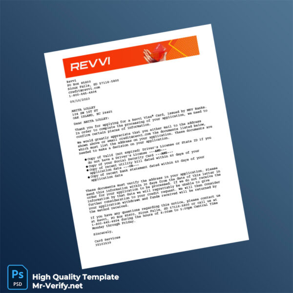 USA Revvi Editable Credit Card Application Request Template in Word and PDF formats