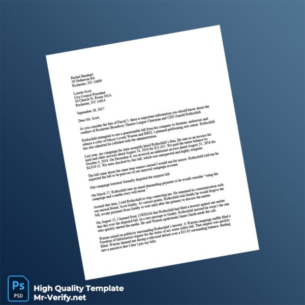 USA Rochester Broadway Theatre League Editable Letter Template in Word and PDF formats 2 page