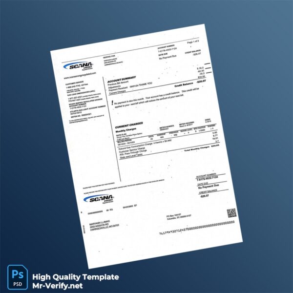 USA SCANA Energy Editable Utility Bill Template in Word and PDF formats