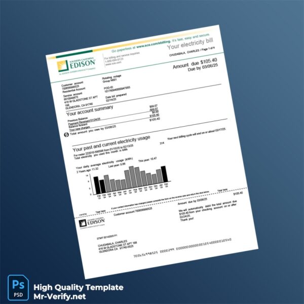 USA SCE Editable Utility Bill Template in Word and PDF formats 4 page