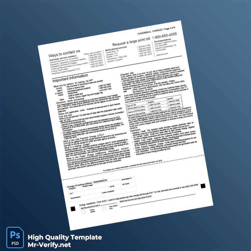 USA SCE Editable Utility Bill Template in Word and PDF formats 4 page USA SCE Editable Utility Bill Template in Word and PDF formats 4 page