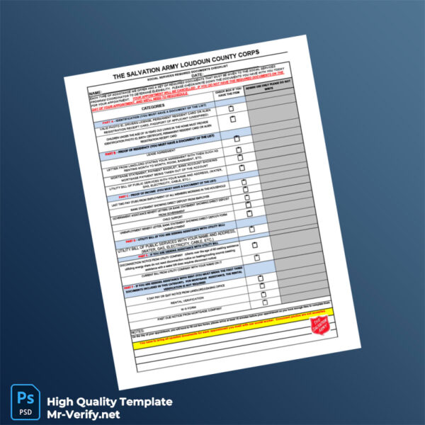 USA Salvation Army Loudoun County Corps Editable Documents Checklist Template in Word and PDF formats