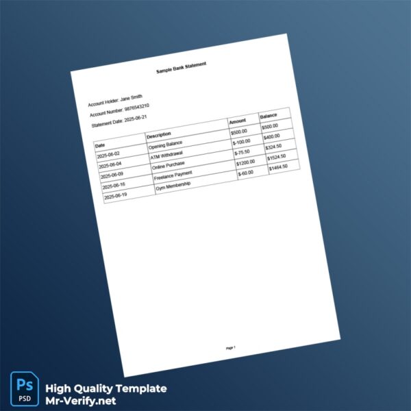 USA Sample Bank Statement Template in Word and PDF formats