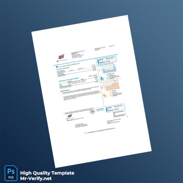 USA San Diego Gas Electric Editable Utility Bill Template in Word and PDF formats