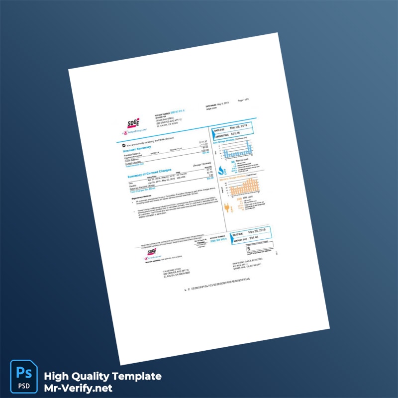 USA San Diego Gas Electric Editable Utility Bill Template in Word and PDF formats USA San Diego Gas Electric Editable Utility Bill Template in Word and PDF formats