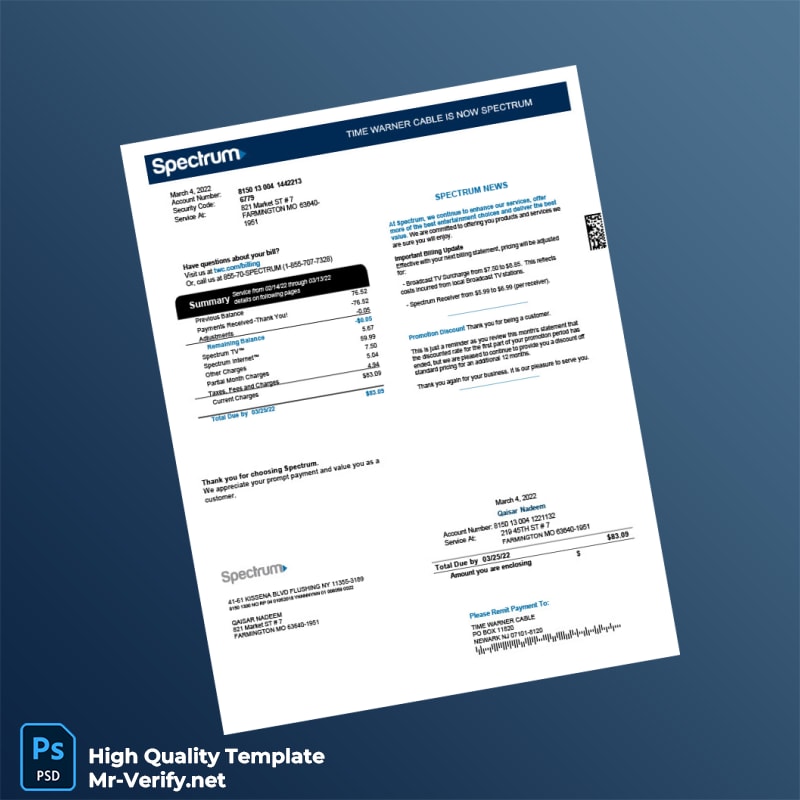 USA Spectrum Editable Billing Statement Template in Word and PDF formats 4 page USA Spectrum Editable Billing Statement Template in Word and PDF formats 4 page