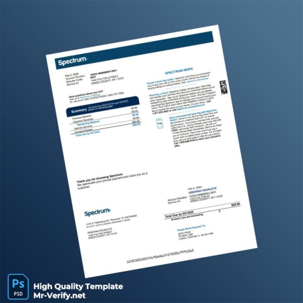 USA Spectrum Editable Utility Bill Template in Word and PDF formats