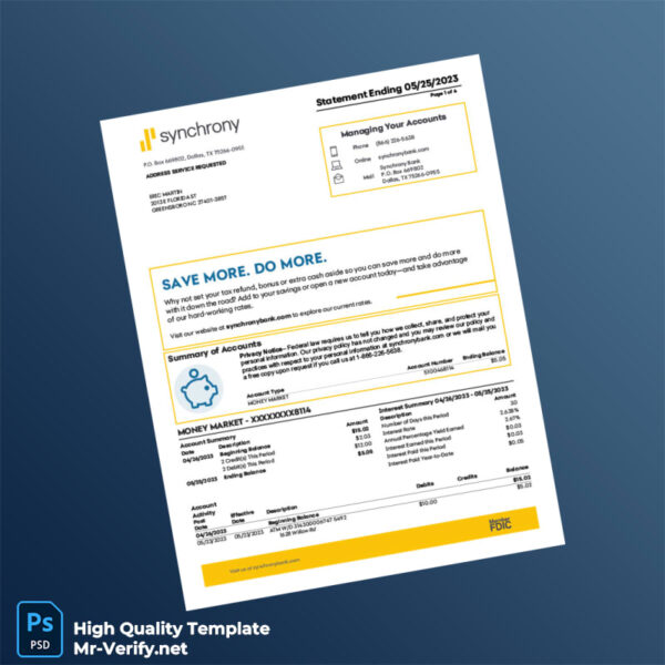 USA Synchrony Bank Statement Template in Word and PDF formats 4 page