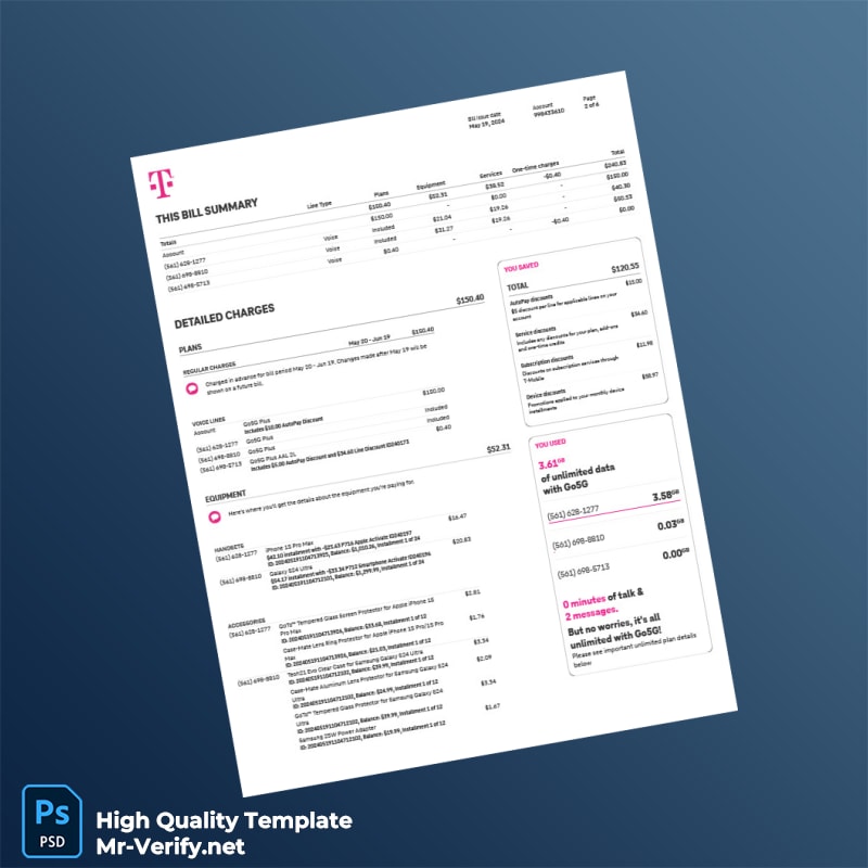 USA T Mobile Us Editable Summary Bill Template in Word and PDF formats 6 page USA T Mobile Us Editable Summary Bill Template in Word and PDF formats 6 page