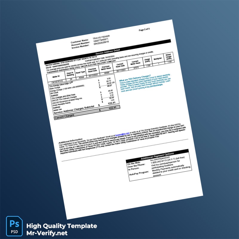 USA TXU Energy Editable Electricity Bill Template in Word and PDF formats 4 page USA TXU Energy Editable Electricity Bill Template in Word and PDF formats 4 page