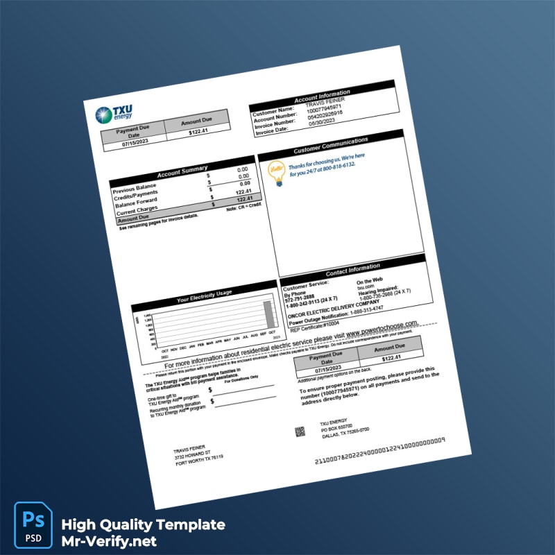USA TXU Energy Editable Electricity Bill Template in Word and PDF formats 4 page USA TXU Energy Editable Electricity Bill Template in Word and PDF formats 4 page