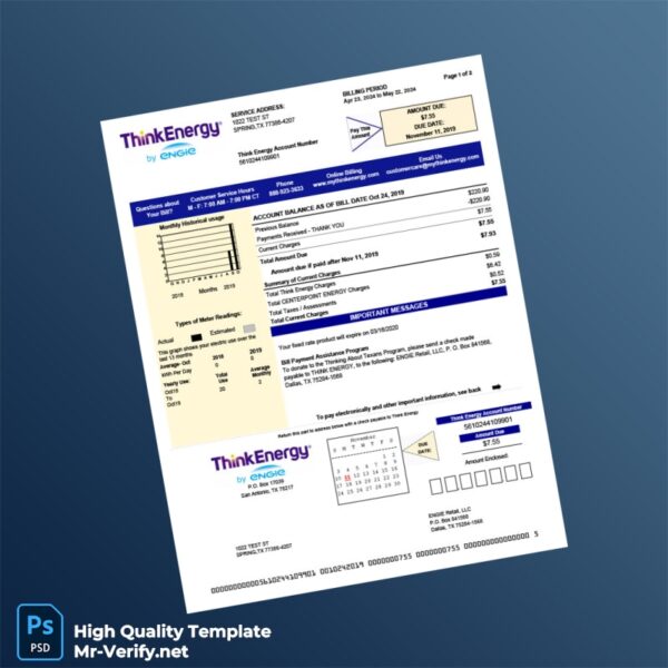 USA ThinkEnergy Editable Electricity Bill Template in Word and PDF formats 2 page