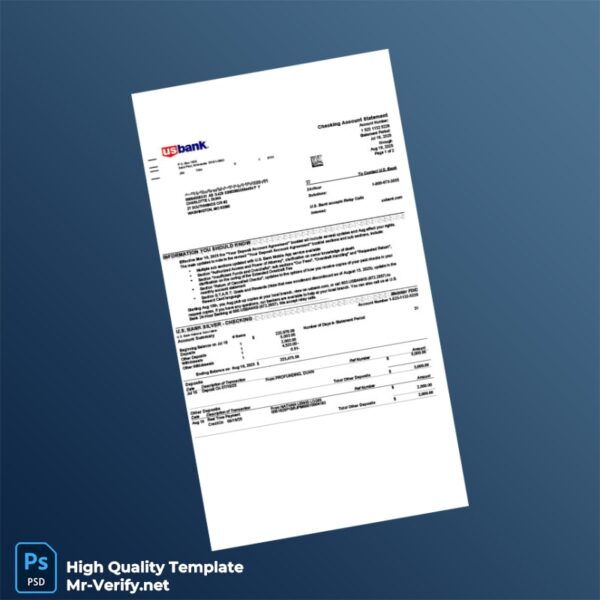 USA U S Bank Account Statement Template in Word and PDF formats 4 page