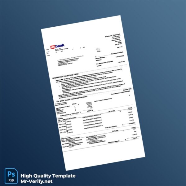 USA US Bank Business Statement Template in Word and PDF formats 4 page