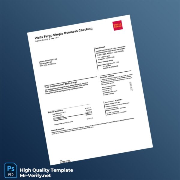 USA Ureno Transport Inc Bank Statement Template in Word and PDF formats 6 page